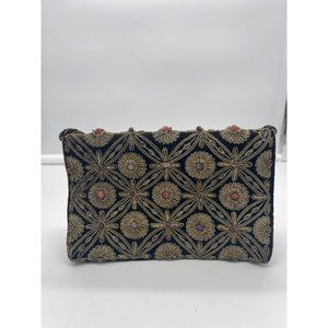 Vintage Kane M Black Velvet Gold Tinsel and Beaded Purse Handbag